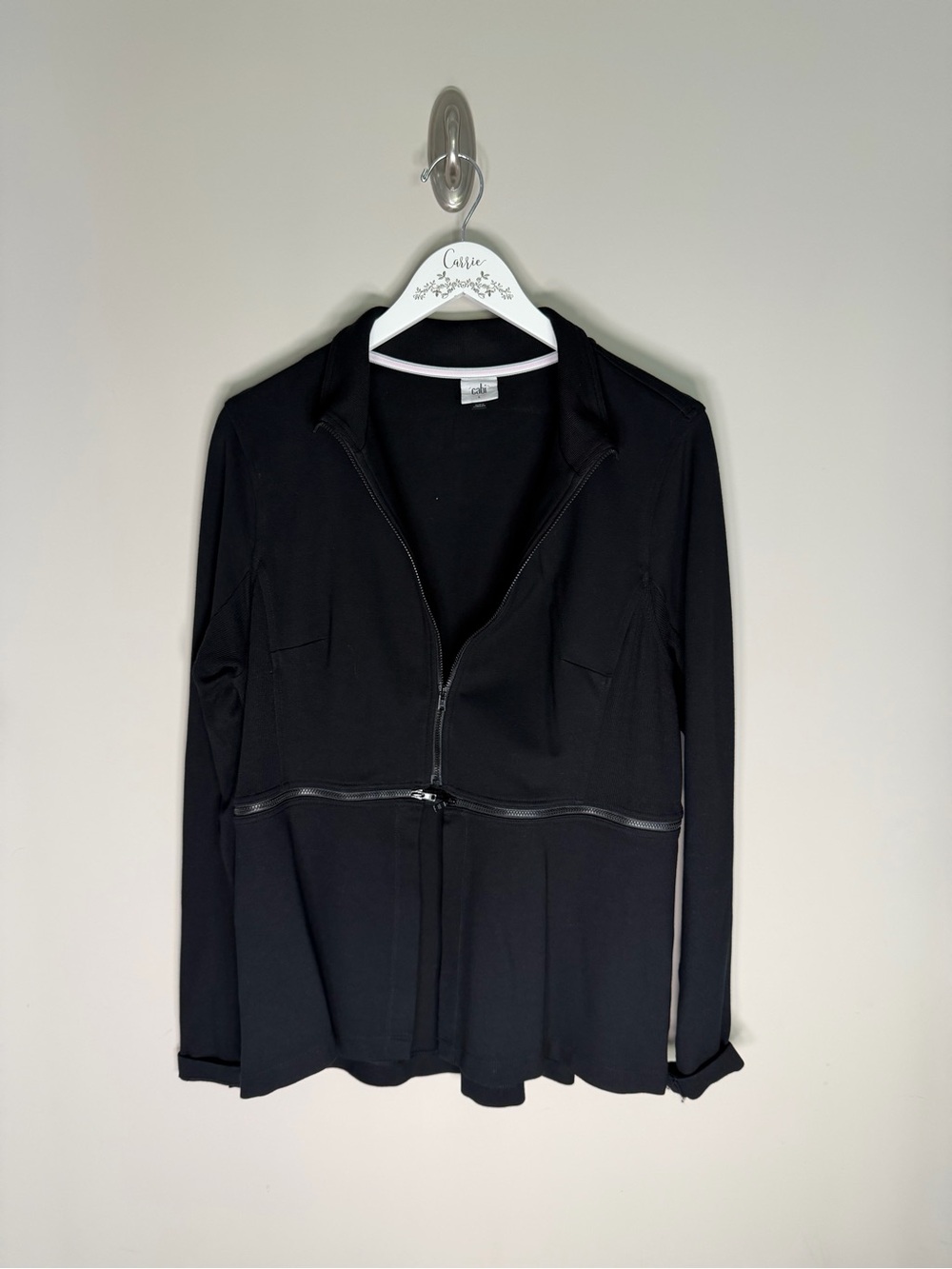 CAbi Black Convertible Zip Jacket Peplum Cardigan Size L